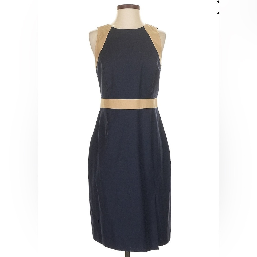 J. Crew Suiting Navy Blue & Tan Sheath Dress, Size 4